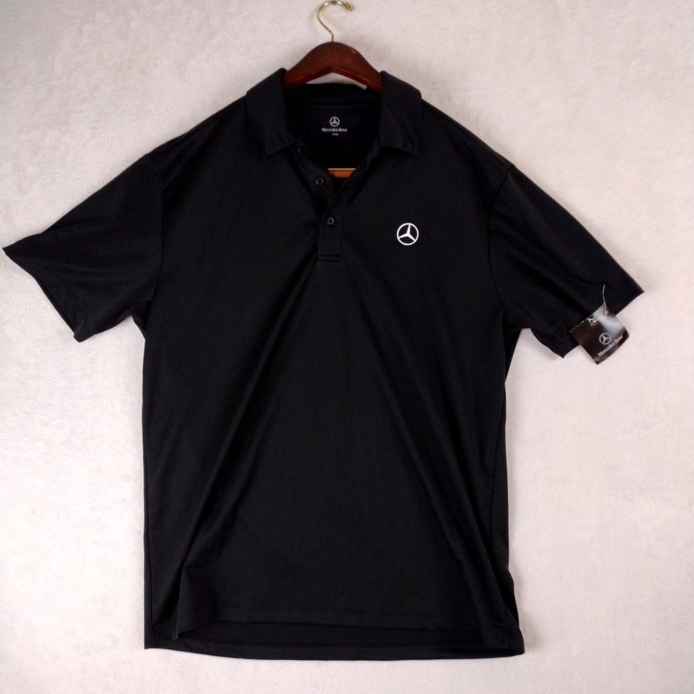 Mercedes Benz Mens Large Black Short Sleeve Logo Polo Shirt RN 90836 New